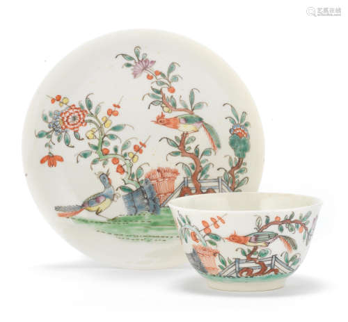 A rare Worcester teabowl and saucer, circa 1753-55