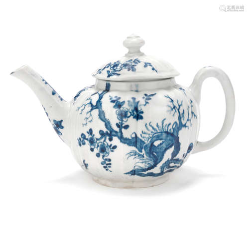 A Worcester teapot and cover, circa 1754-55