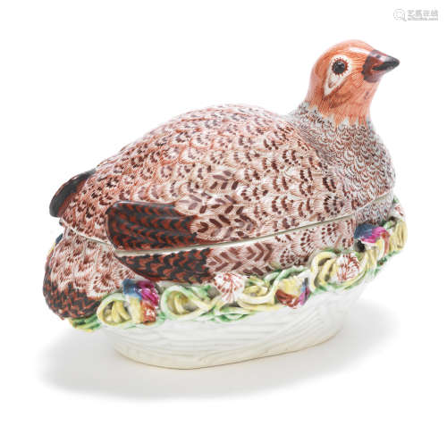 A Worcester partridge tureen and cover, circa 1755-6