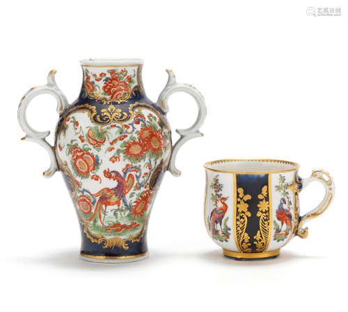 A Worcester vase and a Chelsea cup, circa 1762-70