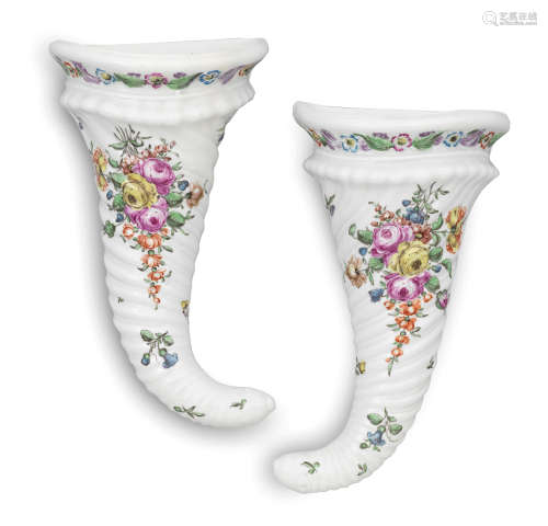 A pair of Worcester wall pockets, circa 1758