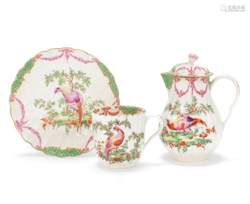 A Worcester milk jug and cover and a coffee cup and saucer, circa 1775