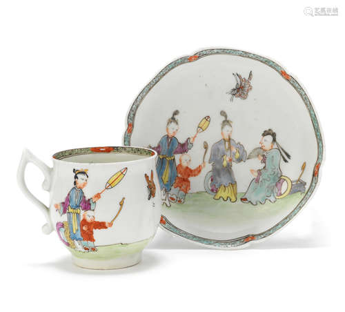 A Worcester coffee cup and a saucer, circa 1762-65