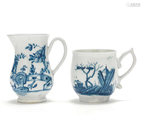 A Worcester creamjug and a Worcester coffee cup, circa 1755-58