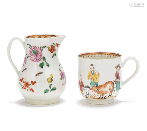 A Worcester milk jug and a rare coffee cup, circa 1765