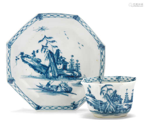 A Worcester teabowl and saucer, circa 1756-58