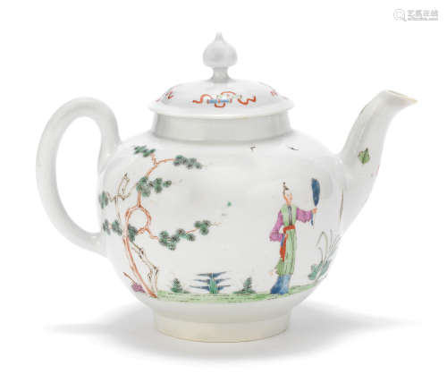 A Worcester teapot and cover, circa 1754-55