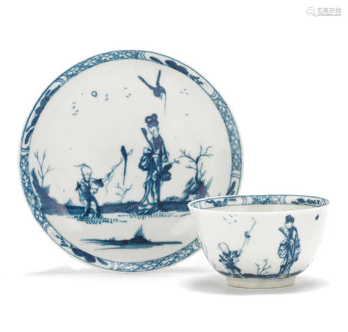 A Worcester teabowl and saucer, circa 1757-60