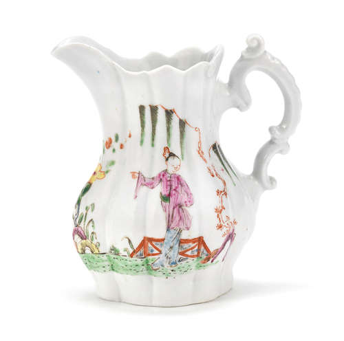 A Worcester moulded creamjug, circa 1753-55