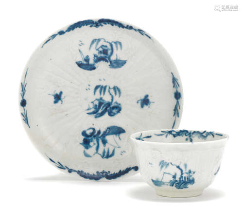 A Worcester teabowl and saucer, circa 1756-58