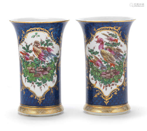 A rare pair of Bow 'scale blue' vases, circa 1770