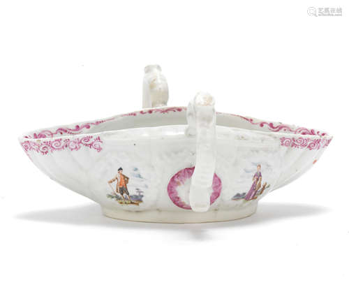 A Worcester two-handled sauceboat, circa 1755-57