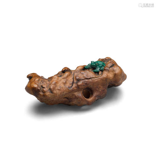 Wood netsuke of a frog on a rotting log By Lee Youngren (b.1919), 1971