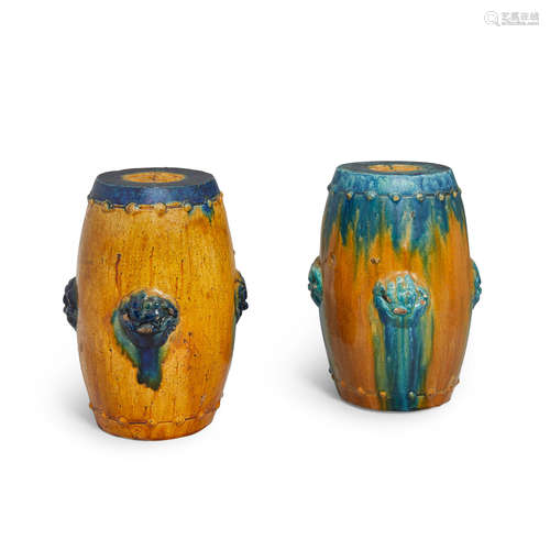 A pair of sancai glazed barrel-form small stools Ming style, 19th century