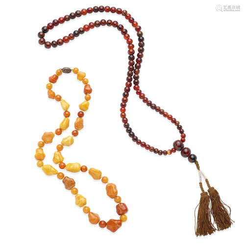 Two amber bead necklaces