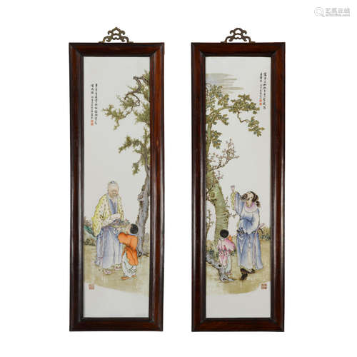 A pair of figural porcelain plaques depicting Li Bai and Tao Yuanming Republic period