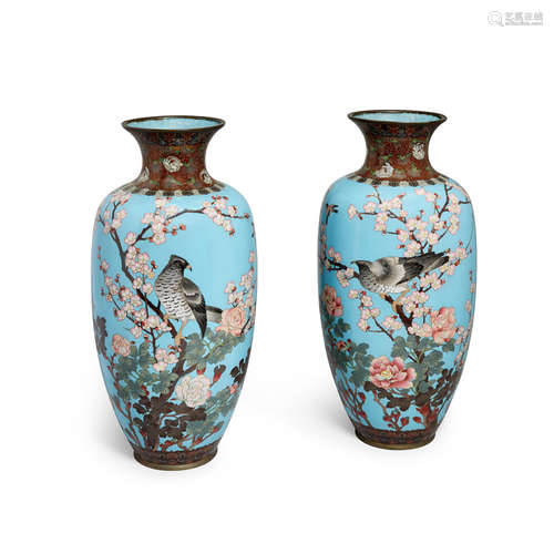 A pair of cloisonne enamel vases Meiji era (1868-1912)