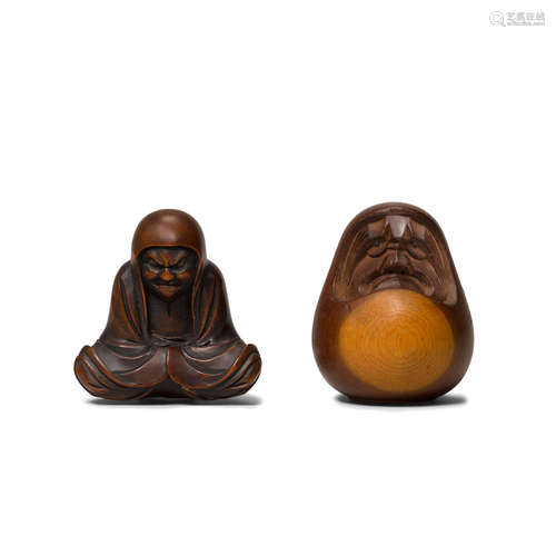 Two wood netsuke of daruma Meiji era (1868-1912)