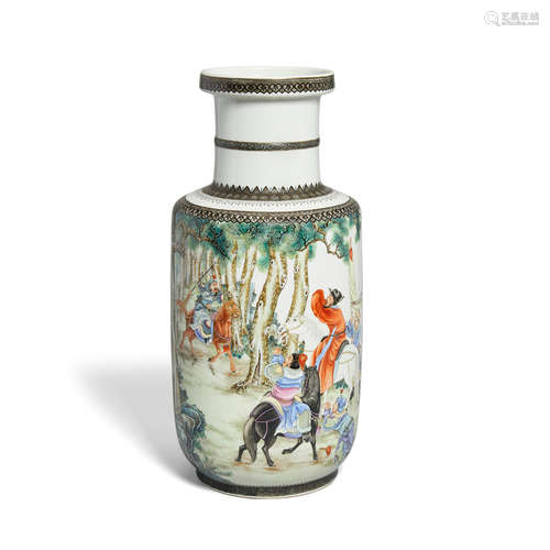 A large polychrome enameled porcelain vase with figural decoration Qianlong mark, Republic period