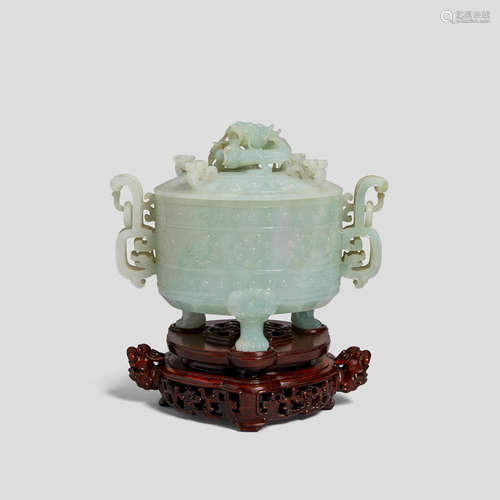 A fine jadeite covered censer, xianglu Late Qing dynasty