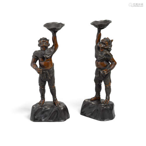 A pair of silvered copper figures of Oni Meiji era (1868-1912)