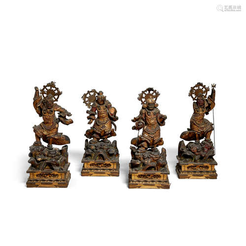 Four lacquered wood figures of the Shitenno Edo period, 19th century