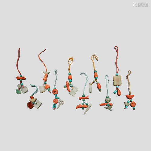 A group of jade, coral and hardstone decorations Qing dynasty