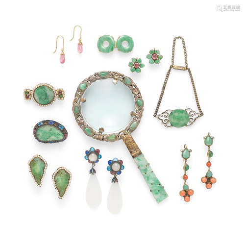 A group of jade and semi-precious stone decorated jewelries and accessories Qing dynasty and later