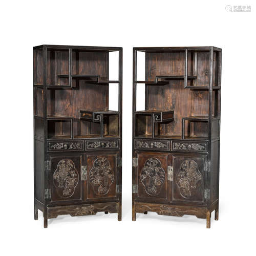 A pair of carved zitan cabinets Republic period