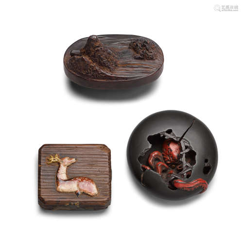 Three wood netsuke