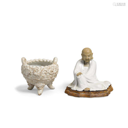 A biscuit glazed figure of a monk Late Qing/Republic period