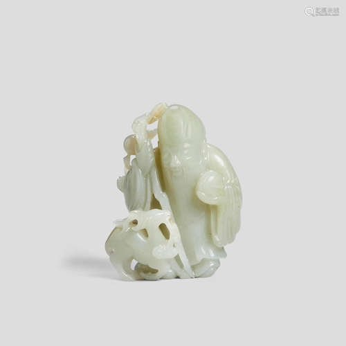 A jade carving of Shoulao and deer 18th/19th century