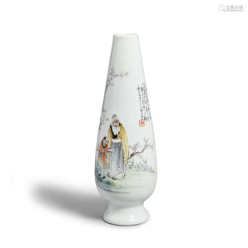 An olive shaped polychrome enameled porcelain vase Republic period, attributed to Wang Qi