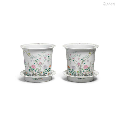 A pair of famille rose planters and underdishes Late Qing/Republic Period