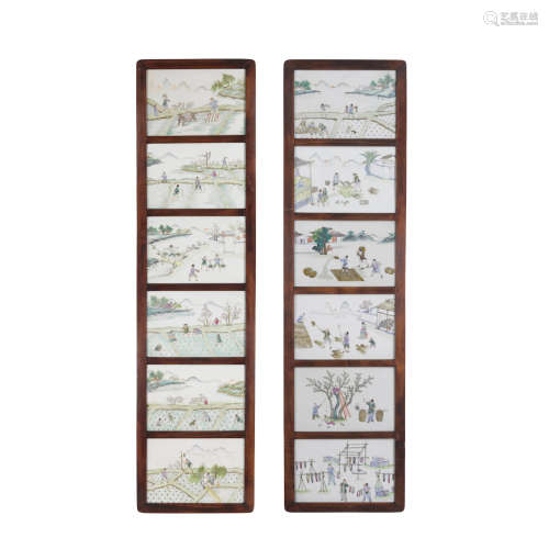 A set of twelve enameled porcelain plaques Late Qing/Republic period