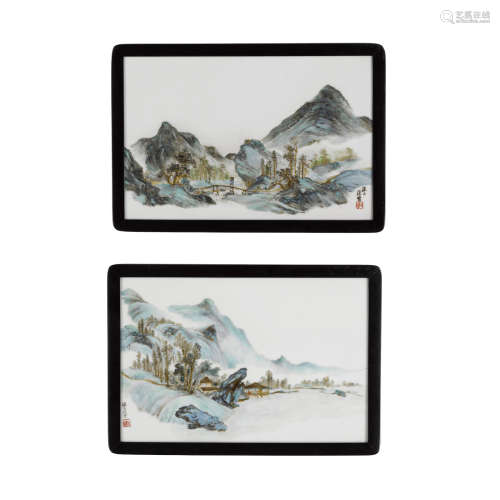 A pair of polychrome enameled porcelain plaques Attributed to Wang Dacang, Republic Period