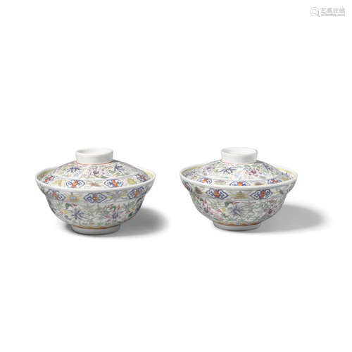 Two enameled covered bowls Six-character Jiaqing mark, Republic Period