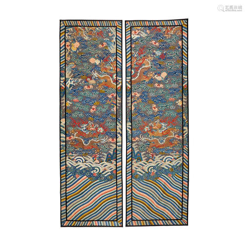 Two Kesi-woven silk dragon panels 18th/19th century