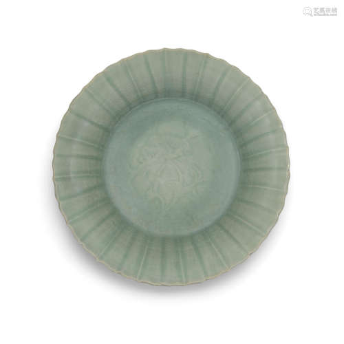 An unusual longquan celadon dish with fluted edge Ming dynasty