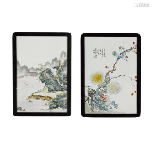 Two polychrome enameled porcelain plaques