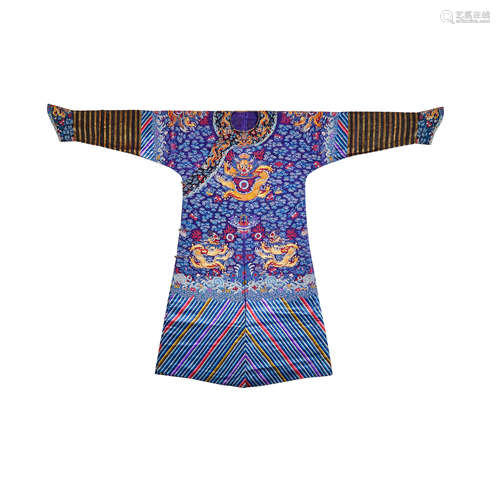 AN EMBROIDERED BLUE SILK GAUZE 'NINE-DRAGON' ROBE Guangxu period