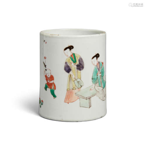 A small 'famille verte' brush pot of beauties Kangxi Period