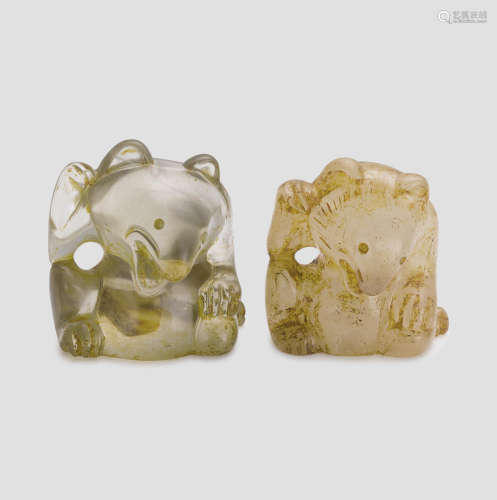 Two rock crystal seated bears Han dynasty