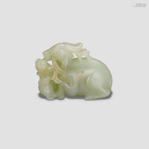 A Celadon and gray Jade Deer group Ming/Qing Dynasty