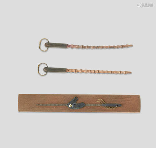 A set of copper kozuka and menuki Edo period (1615-1868), 19th century