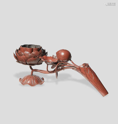 A copper lotus from egoro (censer) Meiji (1868-1912) or Taisho (1912-1926) era, 19th/20th century