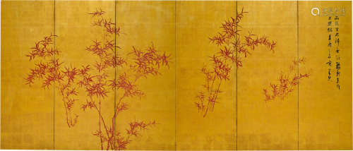 HINENO TAIZAN (1813-1869) Red Bamboo Edo period (1615-1868), dated 1861