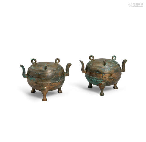 Two small bronze lidded ding Han dynasty