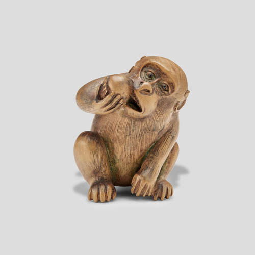 Mitsuyuki (active 19th century) A wood netsuke of a monkey Meiji era (1868-1912), late 19th century