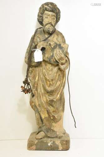 Saint en bois polychromé (Ht.64cm)